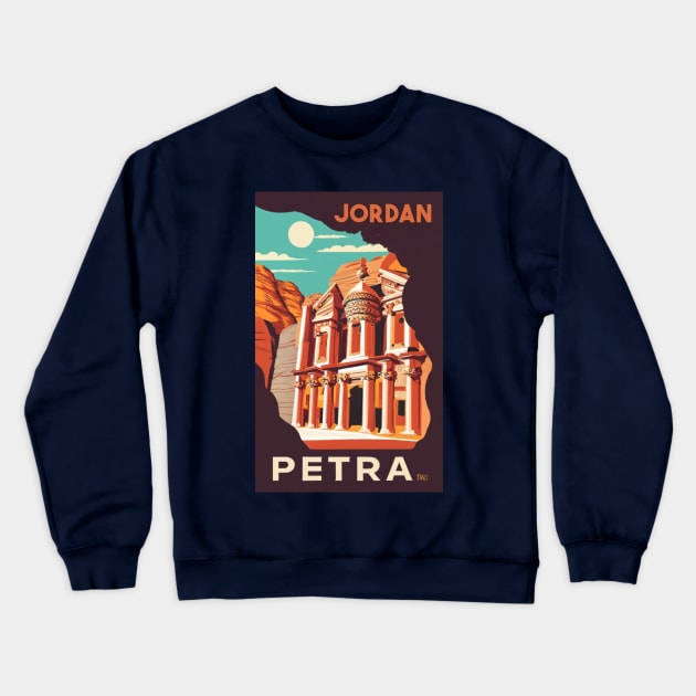 A Vintage Travel Art of Petra - Jordan Crewneck Sweatshirt by goodoldvintage
